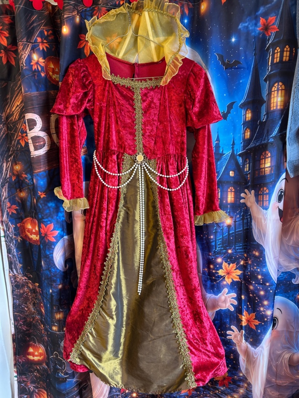 Girl’s Renaissance Queen Long Gown with Gold and Pearl Accents
